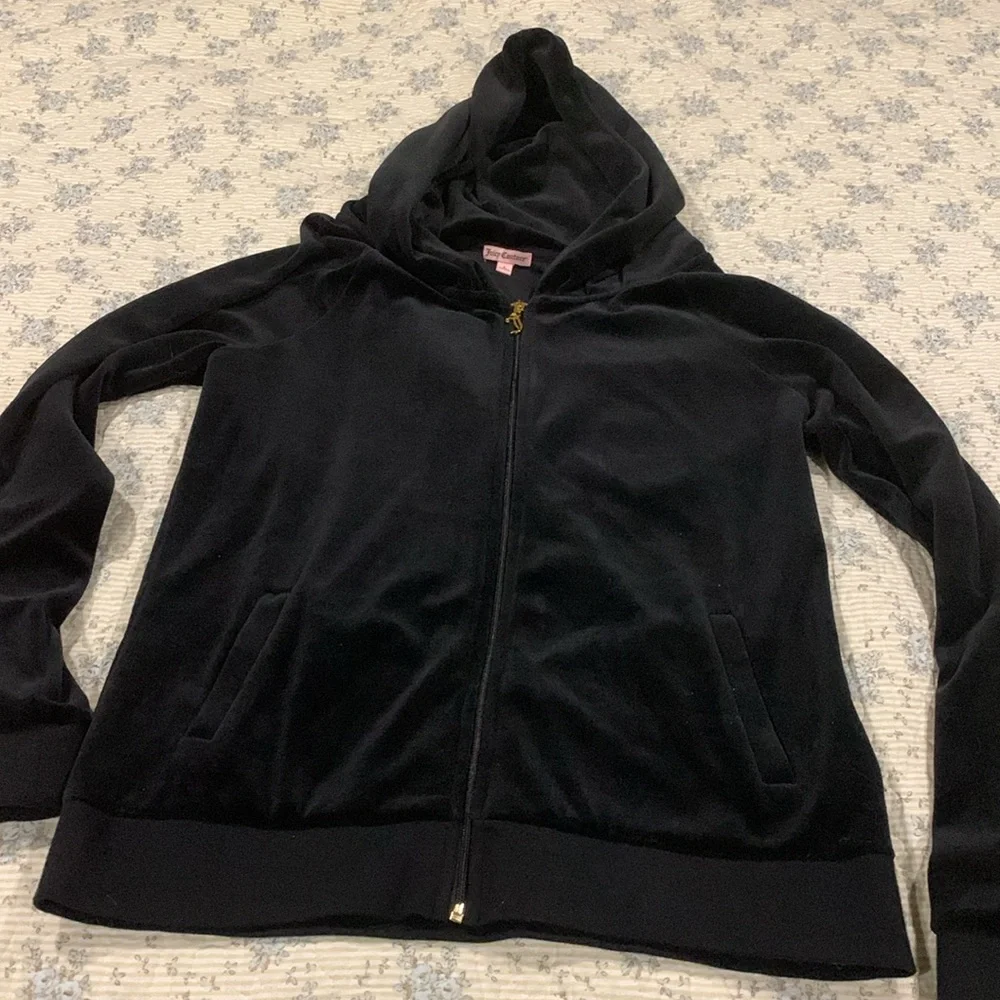 Juicy Couture Zip Front hoodie NWOT Size Large Gold sparkle Crystal Studs Black - Picture 5 of 9